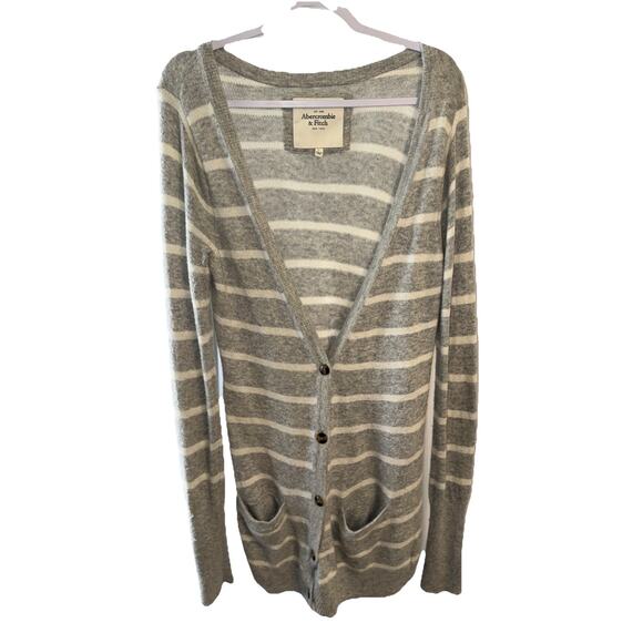 Abercrombie And Fitch Y2K Gray Striped Long Button Cardigan Size L - Picture 1 of 13